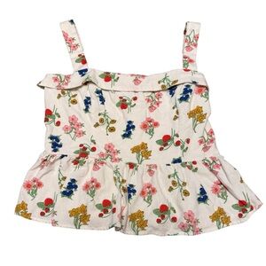 Francesca’s Floral Peplum Tank Top Size L Strawberry Flower Print